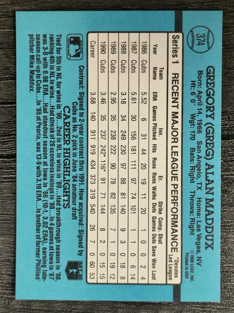 1991 Donruss #374 Greg Maddux