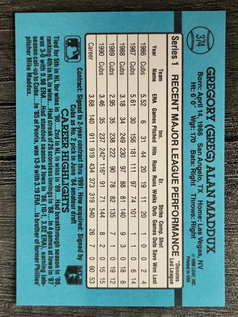 1991 Donruss #374 Greg Maddux