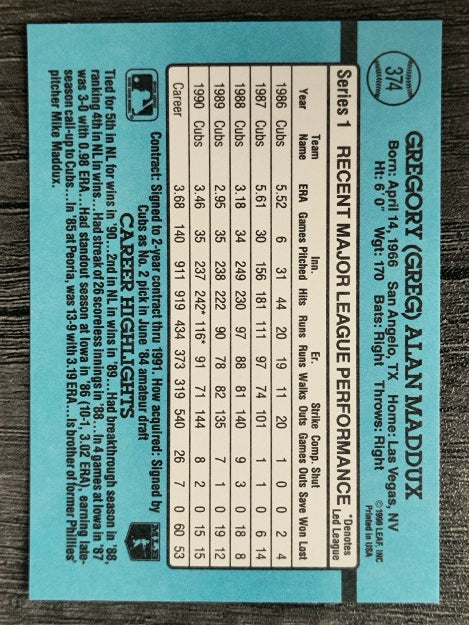 1991 Donruss #374 Greg Maddux