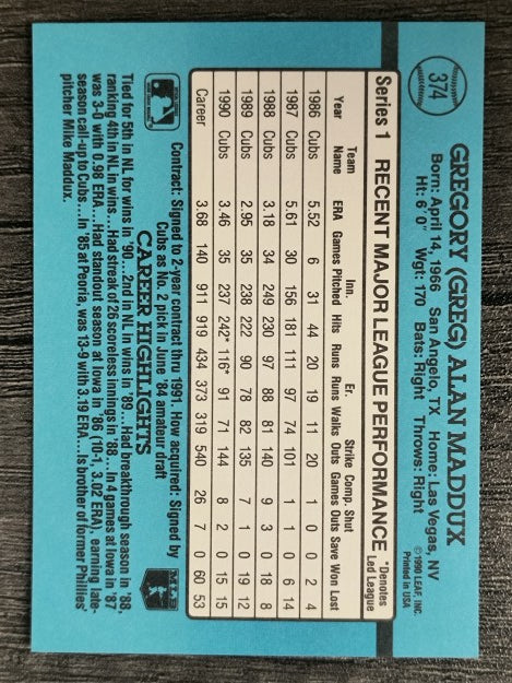 1991 Donruss #374 Greg Maddux