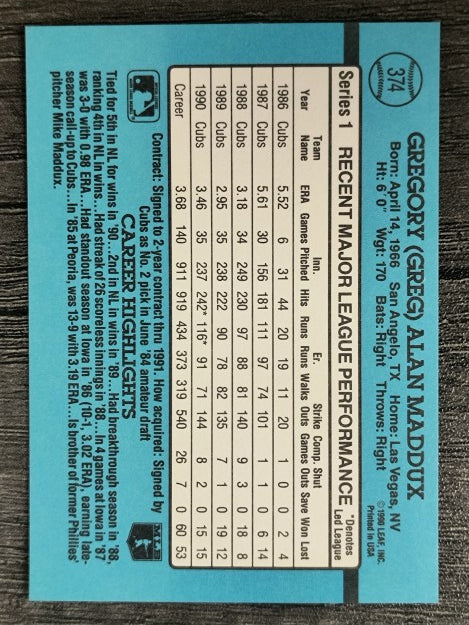 1991 Donruss #374 Greg Maddux