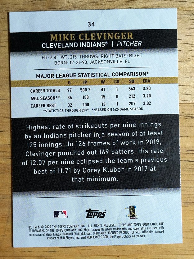 2020 Topps Gold Label Class 1 #34 Mike Clevinger
