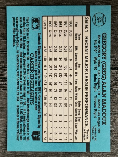 1991 Donruss #374 Greg Maddux