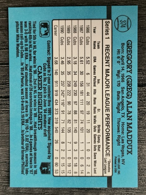 1991 Donruss #374 Greg Maddux