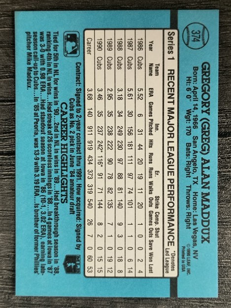 1991 Donruss #374 Greg Maddux