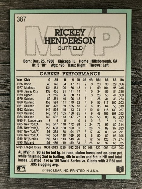 1991 Donruss #387 Rickey Henderson MVP
