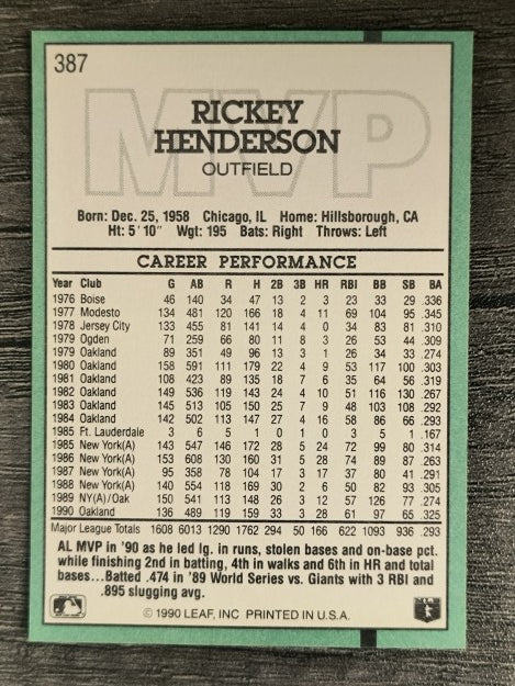 1991 Donruss #387 Rickey Henderson MVP