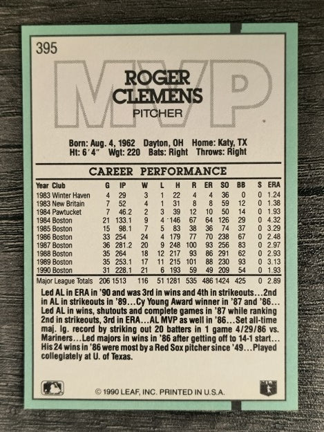 1991 Donruss #395 Roger Clemens MVP