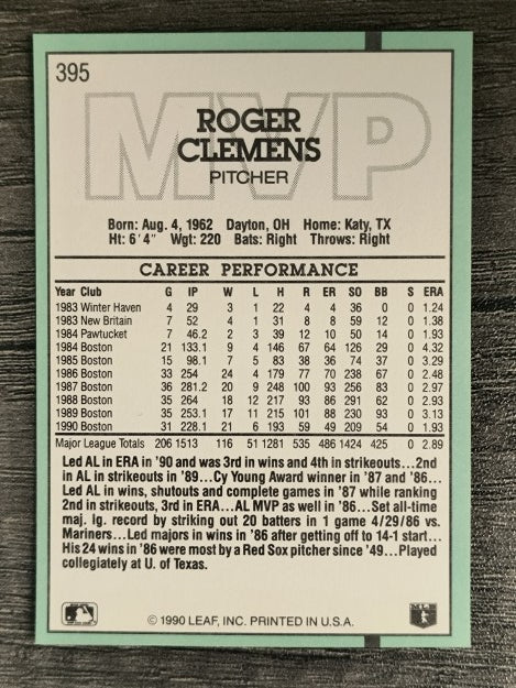 1991 Donruss #395 Roger Clemens MVP