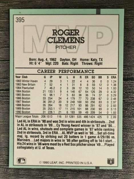 1991 Donruss #395 Roger Clemens MVP
