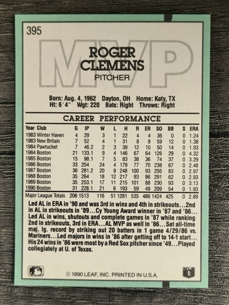 1991 Donruss #395 Roger Clemens MVP