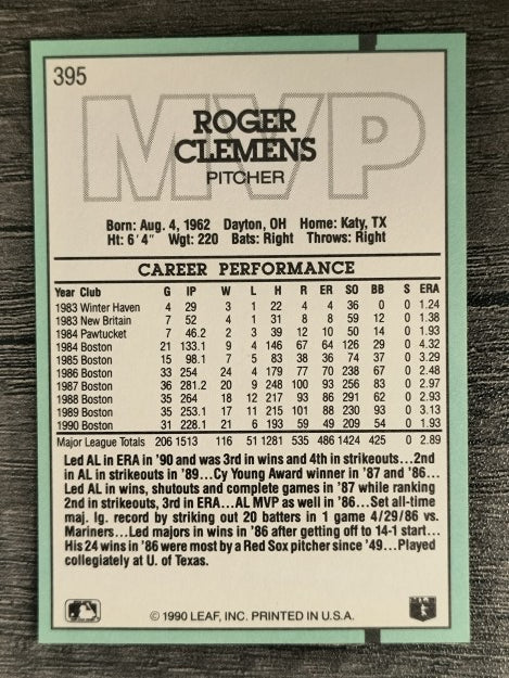 1991 Donruss #395 Roger Clemens MVP