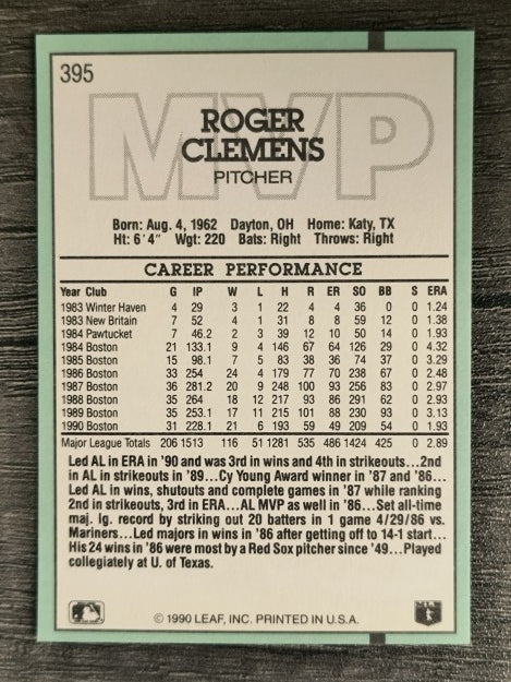 1991 Donruss #395 Roger Clemens MVP