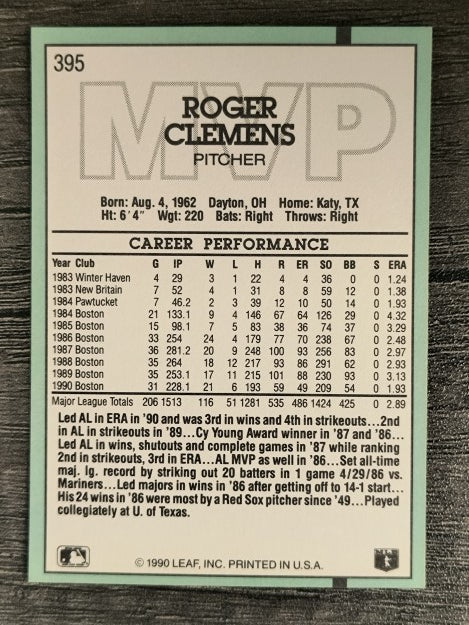 1991 Donruss #395 Roger Clemens MVP
