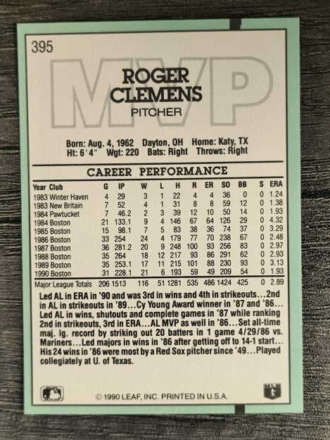 1991 Donruss #395 Roger Clemens MVP