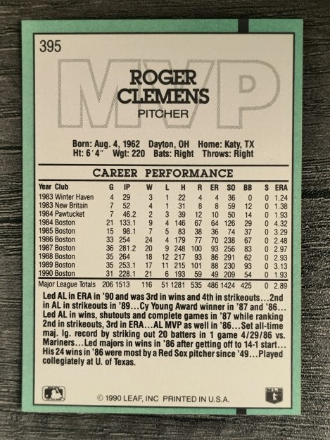 1991 Donruss #395 Roger Clemens MVP