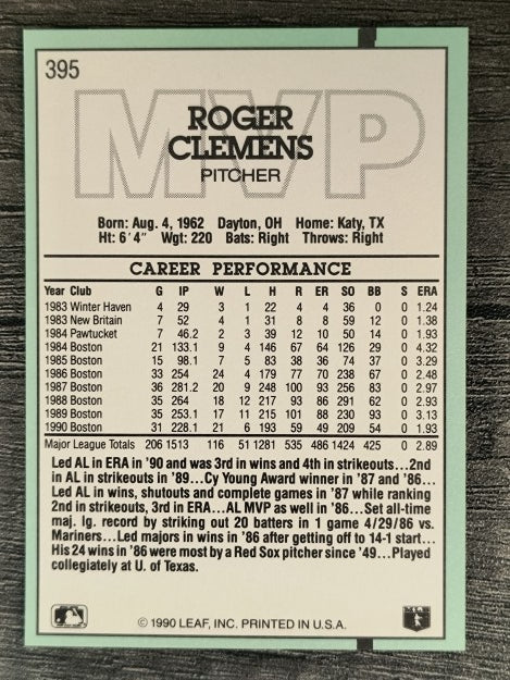1991 Donruss #395 Roger Clemens MVP