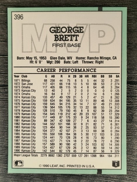 1991 Donruss #396 George Brett MVP