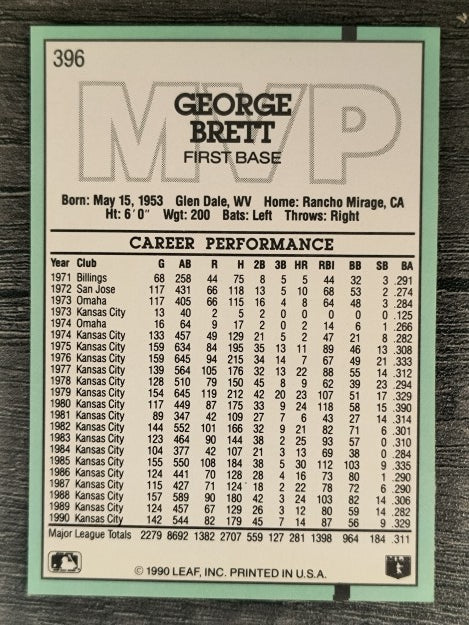 1991 Donruss #396 George Brett MVP
