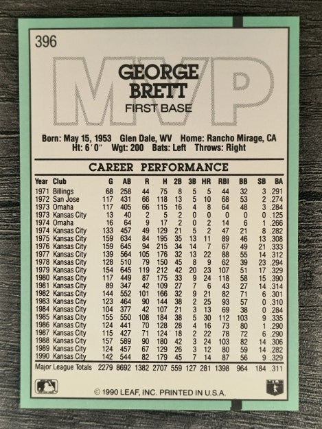1991 Donruss #396 George Brett MVP