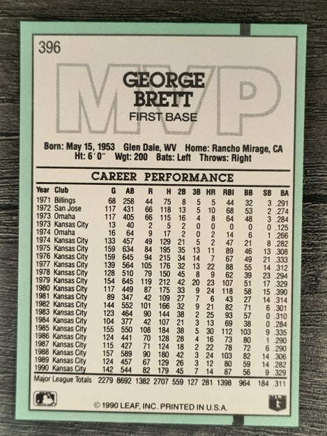 1991 Donruss #396 George Brett MVP