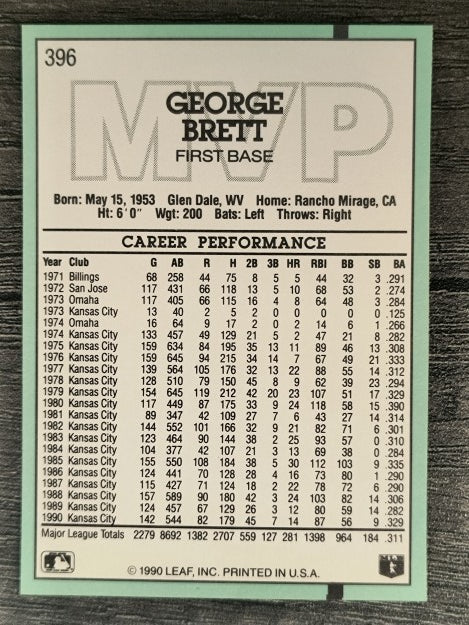 1991 Donruss #396 George Brett MVP
