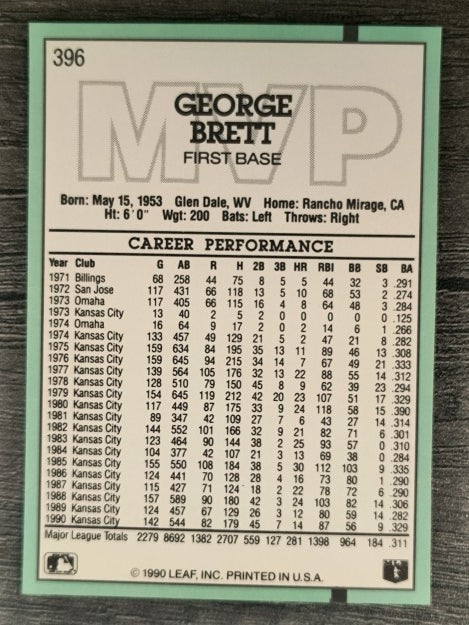 1991 Donruss #396 George Brett MVP