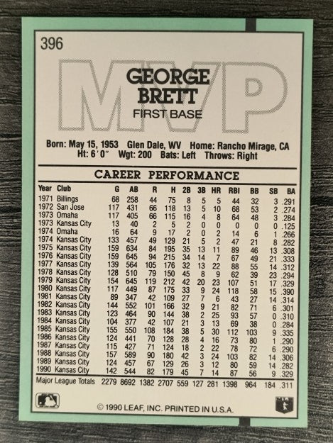 1991 Donruss #396 George Brett MVP