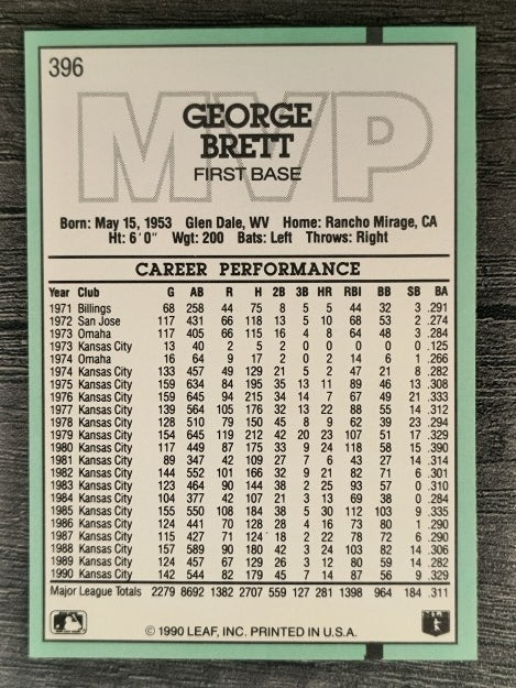 1991 Donruss #396 George Brett MVP