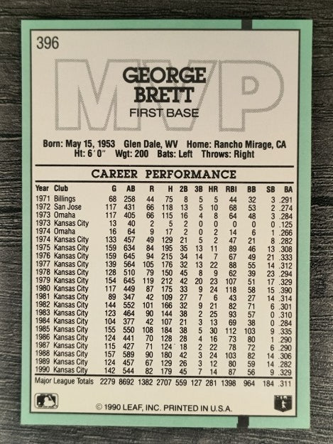 1991 Donruss #396 George Brett MVP