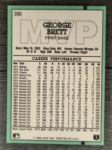 1991 Donruss #396 George Brett MVP