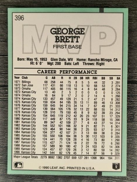 1991 Donruss #396 George Brett MVP