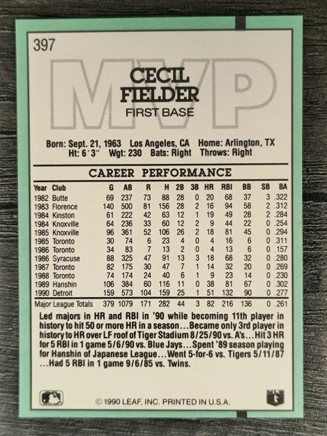 1991 Donruss #397 Cecil Fielder MVP