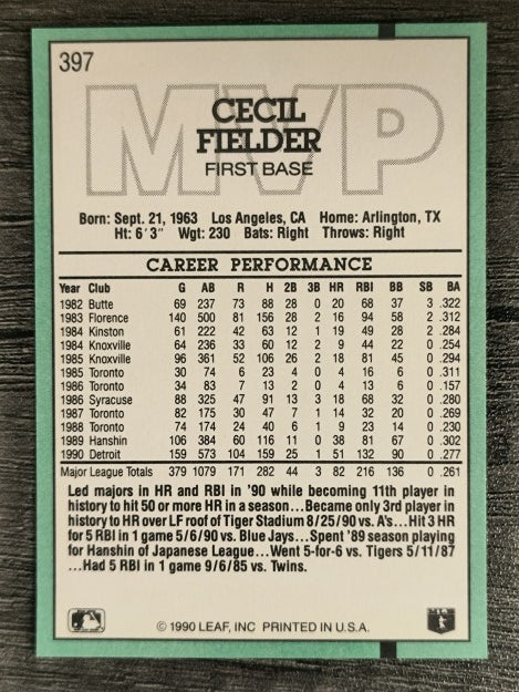 1991 Donruss #397 Cecil Fielder MVP
