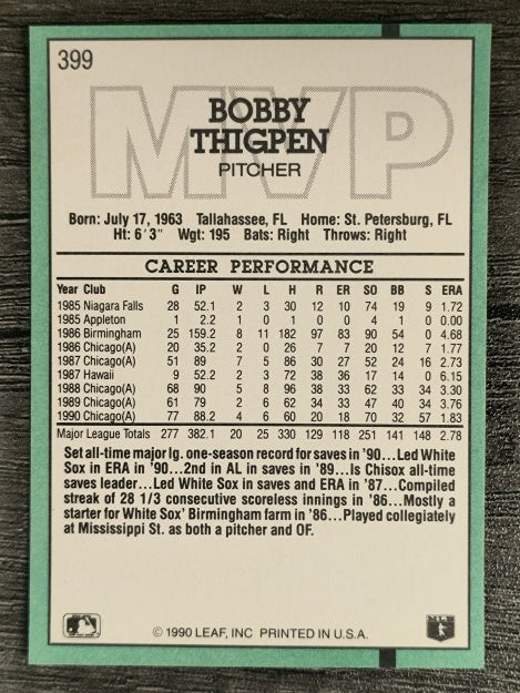 1991 Donruss #399 Bobby Thigpen MVP