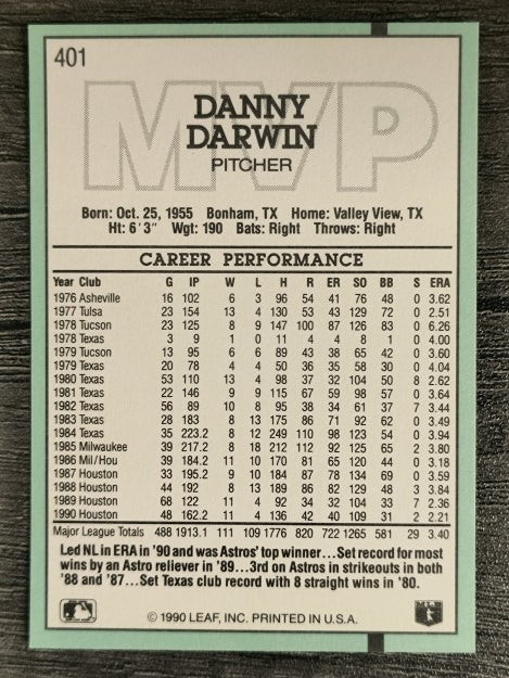 1991 Donruss #401 Danny Darwin MVP