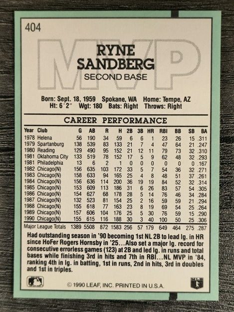 1991 Donruss #404 Ryne Sandberg MVP