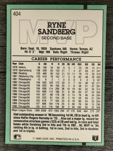 1991 Donruss #404 Ryne Sandberg MVP