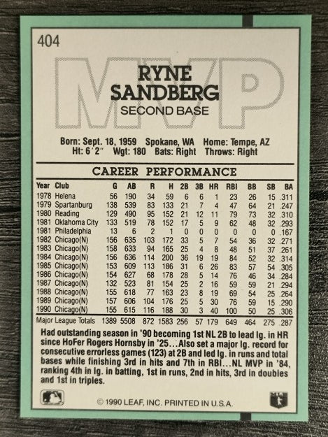 1991 Donruss #404 Ryne Sandberg MVP