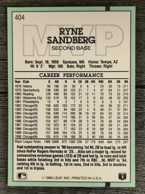 1991 Donruss #404 Ryne Sandberg MVP