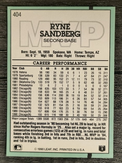 1991 Donruss #404 Ryne Sandberg MVP