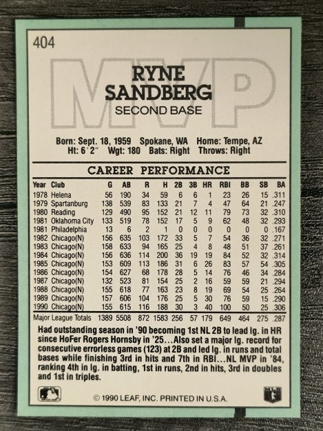 1991 Donruss #404 Ryne Sandberg MVP
