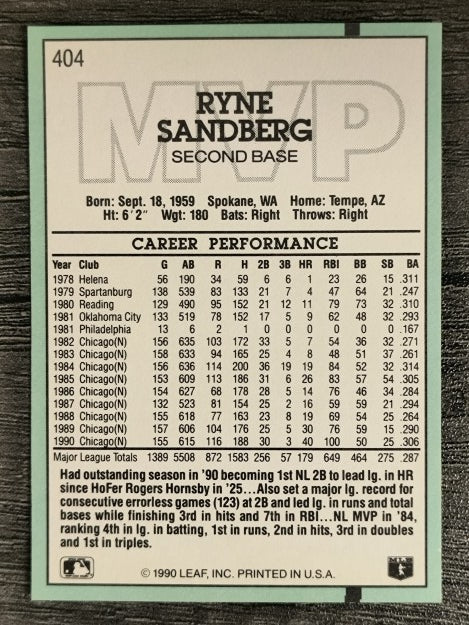 1991 Donruss #404 Ryne Sandberg MVP