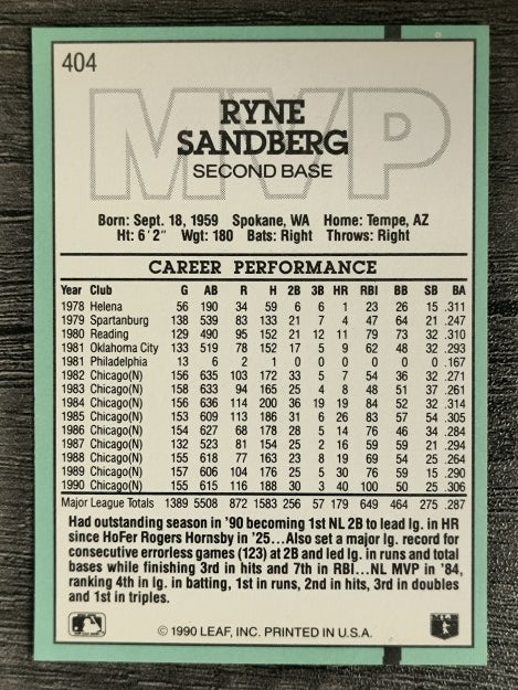 1991 Donruss #404 Ryne Sandberg MVP