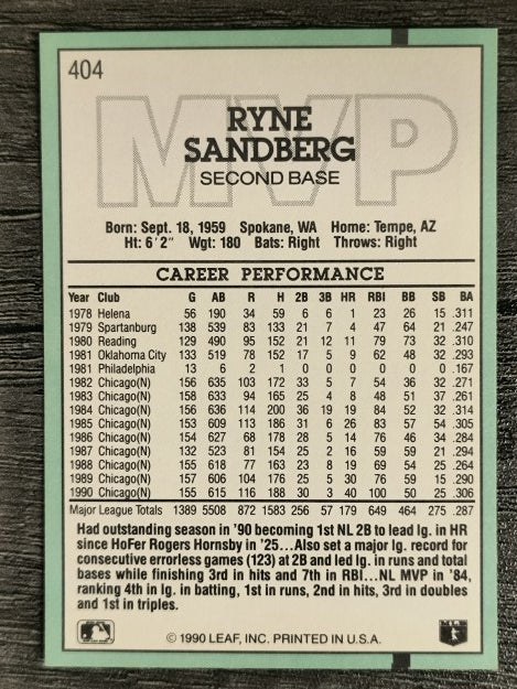 1991 Donruss #404 Ryne Sandberg MVP