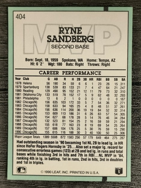 1991 Donruss #404 Ryne Sandberg MVP
