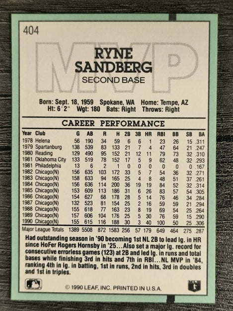 1991 Donruss #404 Ryne Sandberg MVP