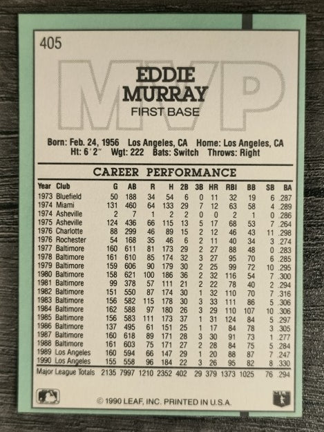1991 Donruss #405 Eddie Murray MVP