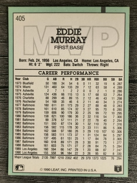 1991 Donruss #405 Eddie Murray MVP