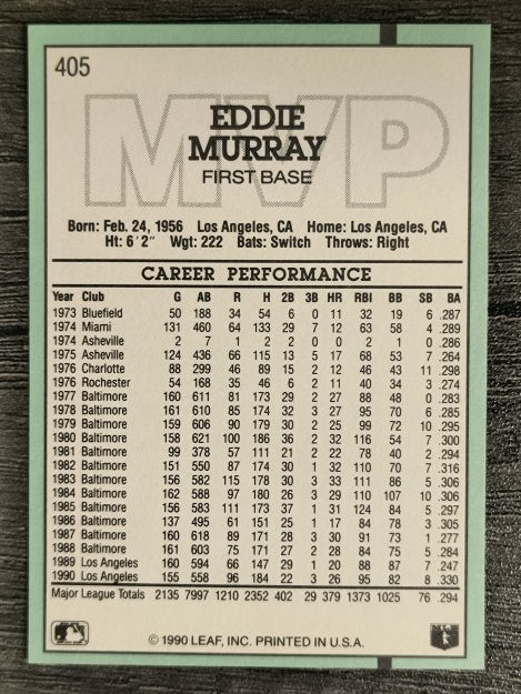 1991 Donruss #405 Eddie Murray MVP